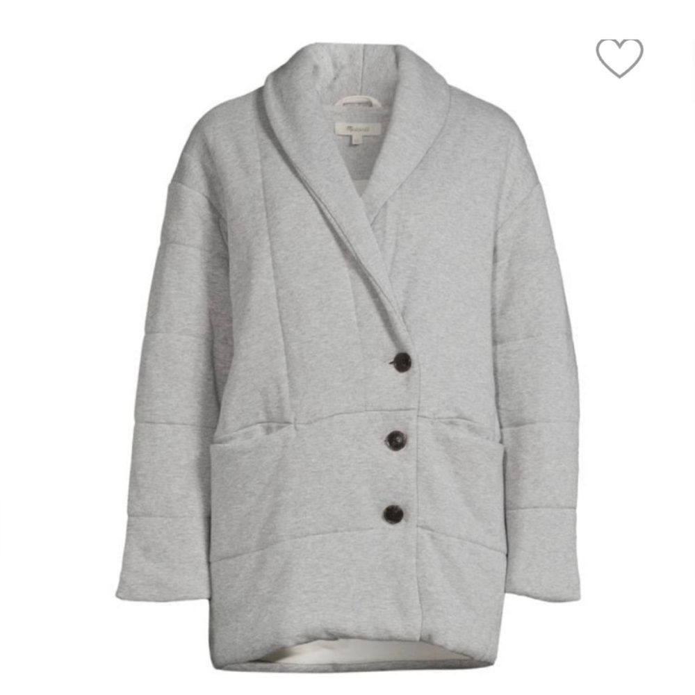Madewell Heather Grey Sweatshirt Puffer Coat. Shawl-Collar Front Button. Size L - Picture 3 of 8